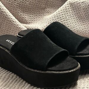 Vaneli Black Suede Platform Slide Sandals